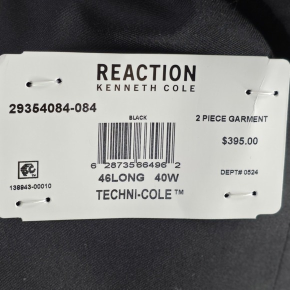 Kenneth Cole Reaction 2 Piece Suit Mens 46L Pants 40W Black Business Casual NWT - Picture 10 of 15